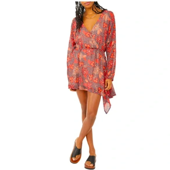 long sleeve mini dress loose Beige Double Tiered Ruffle Hem Long Sleeve Loose Mini Dress